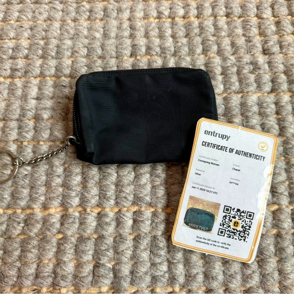 CHANEL Black Nylon Key Coin Pouch with Chain Ring